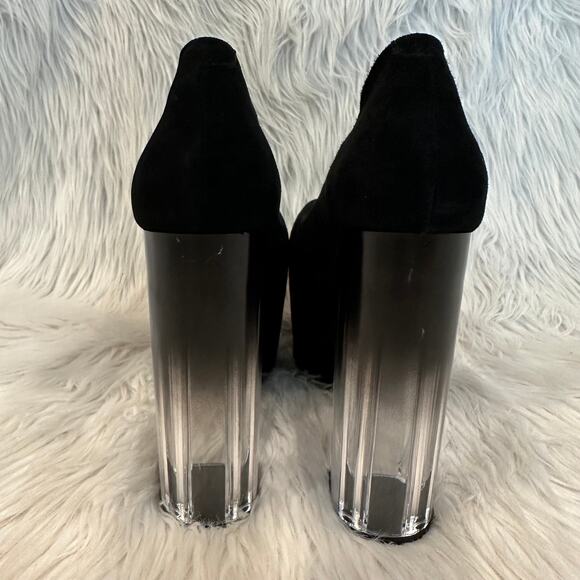 UNIF Vapor Heels Suede Leather Platform Block Ombre Clear Heel Pumps, Black - Picture 7 of 11